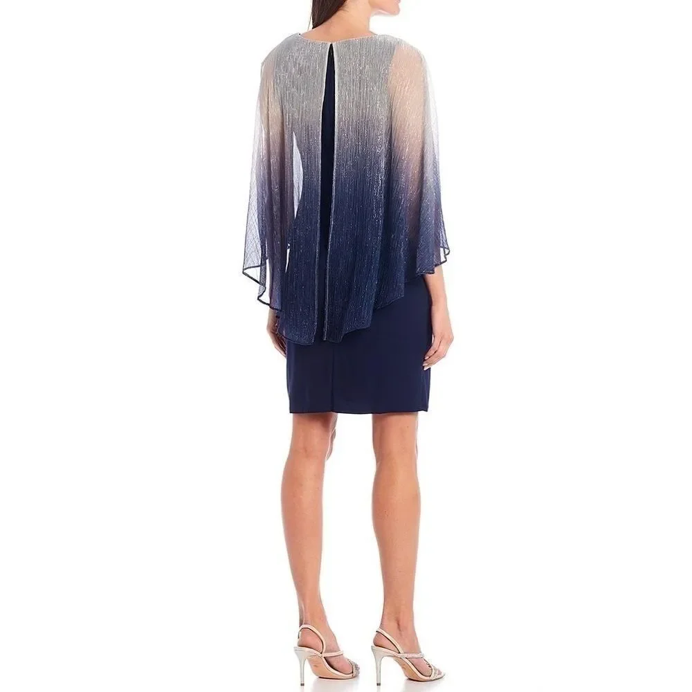 NWT SLNY WOMENS METALLIC CAPE MINI TWO PIECE DRESS navy silver size 18 New - Picture 8 of 14